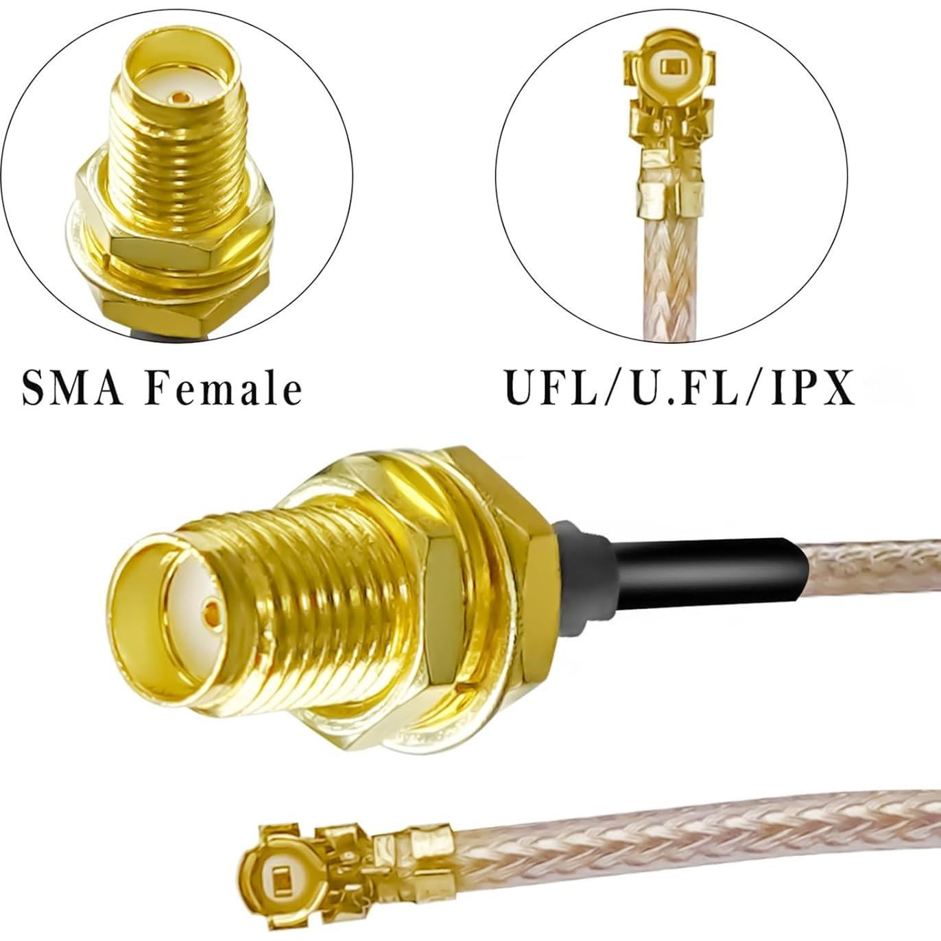 5 Cables Coaxiales RG178 SMA Hembra a UFL 10cm Ahoaepy