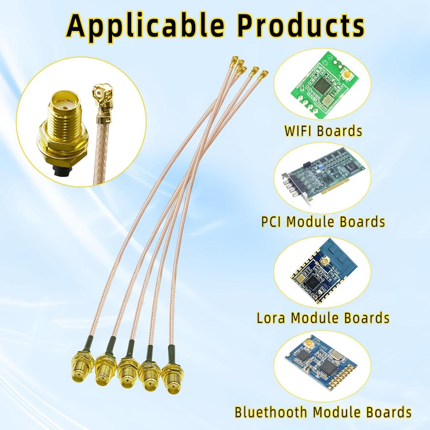 5 Cables Coaxiales RG178 SMA Hembra a UFL 10cm Ahoaepy