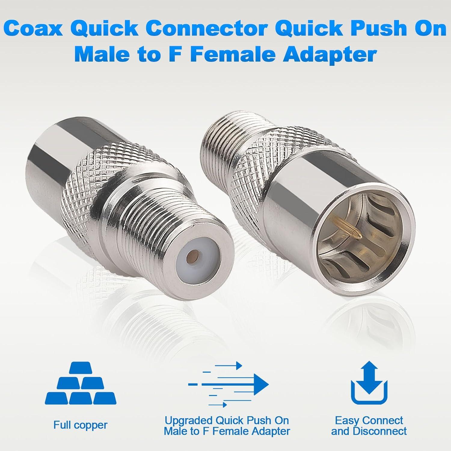 Conector Coaxial Rápido Push On Macho a Hembra Tipo F - 2 Unidades