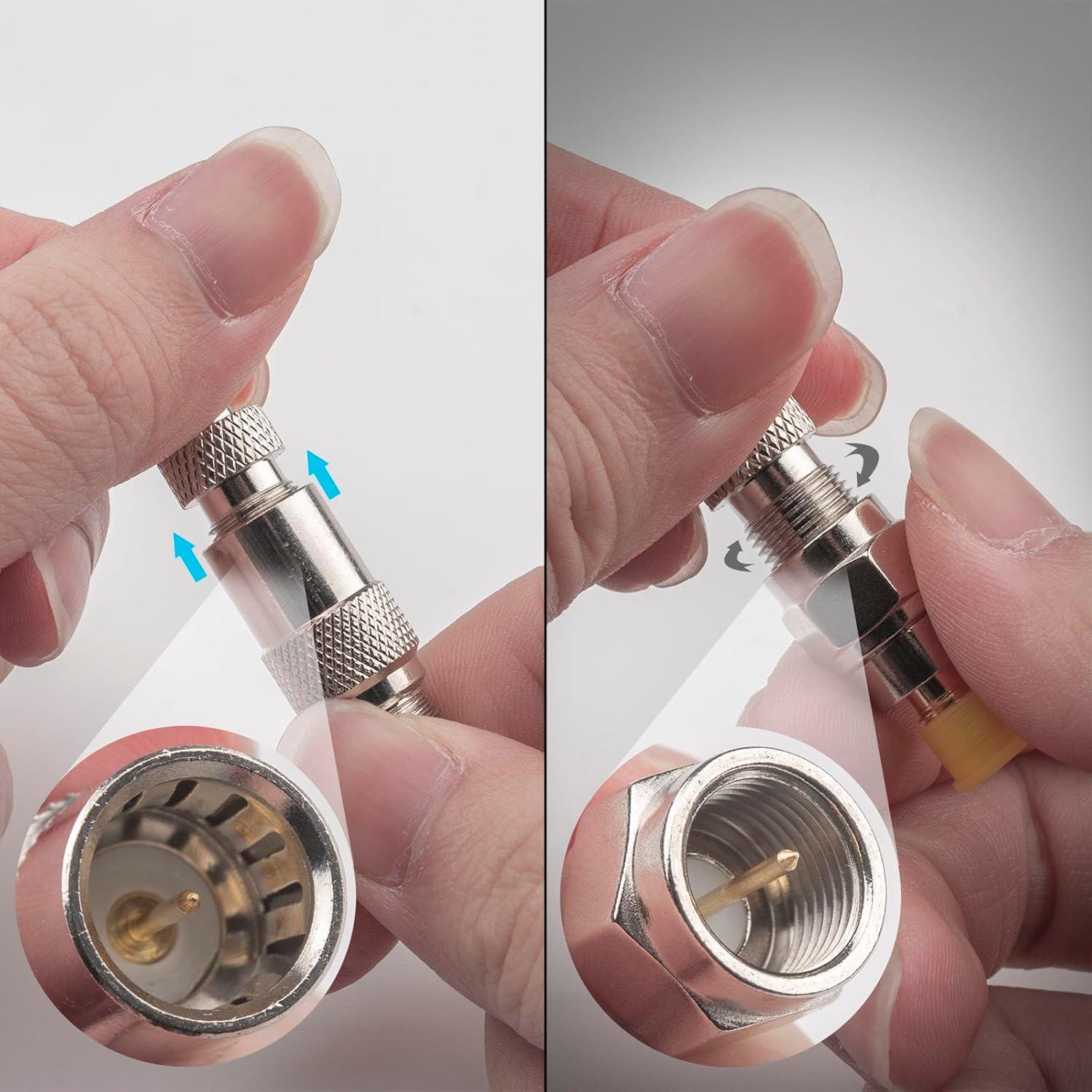 Conector Coaxial Rápido Push On Macho a Hembra Tipo F - 2 Unidades