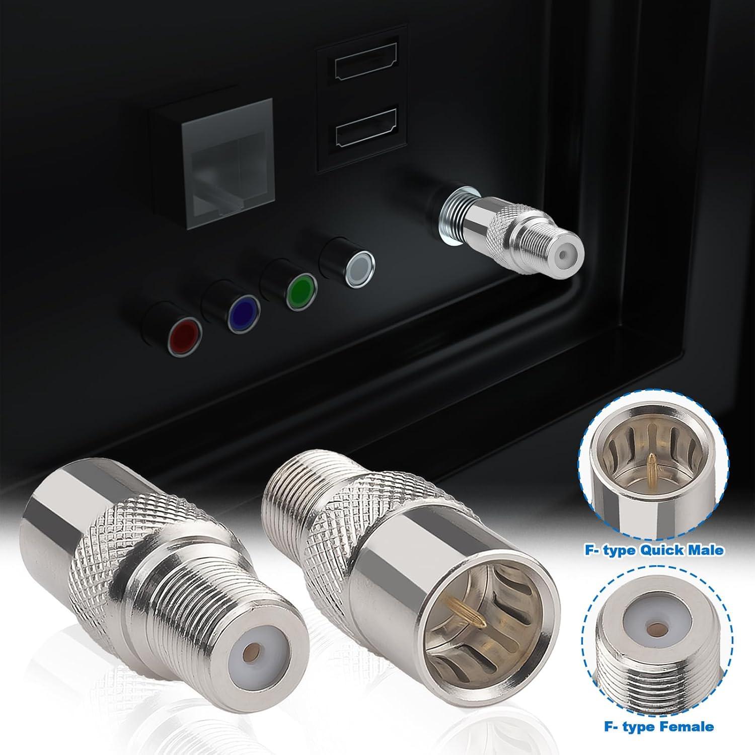 Conector Coaxial Rápido Push On Macho a Hembra Tipo F - 2 Unidades