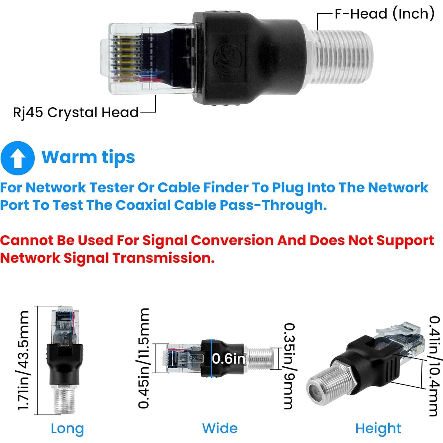 Adaptador Coaxial F hembra a RJ45 macho 2PCS ZDRU