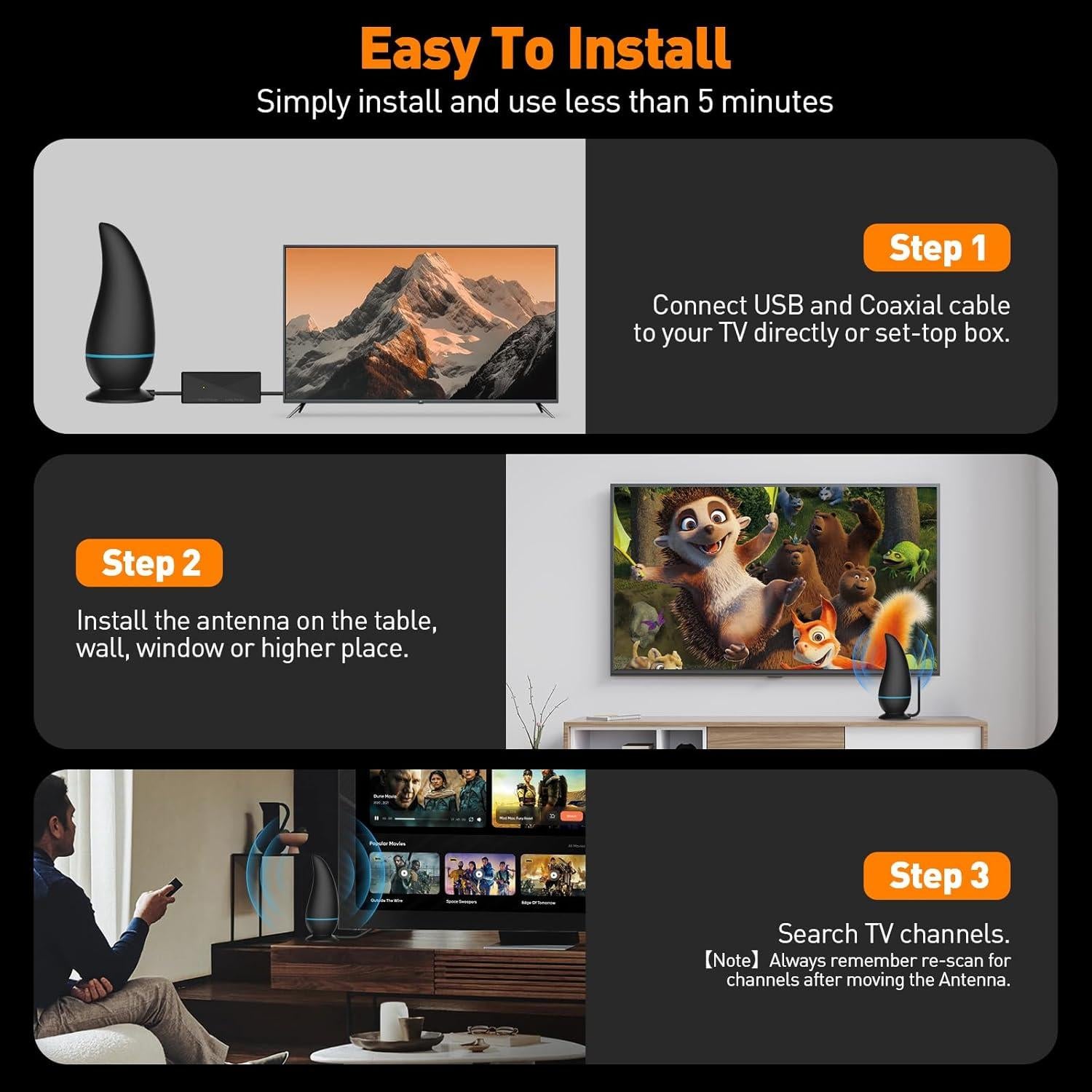 Antena de TV Digital HD KLOMIER 901 km Amplificador 4K