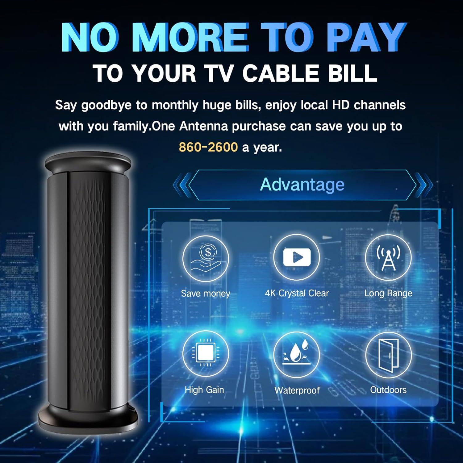 Antena de TV Digital Amplificada Thridccfoo 2200+ Millas 4K