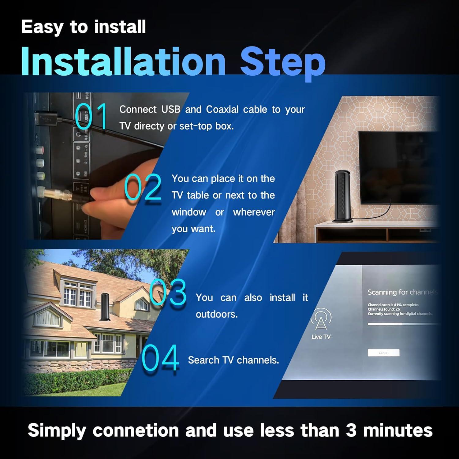 Antena de TV Digital Amplificada Thridccfoo 2200+ Millas 4K