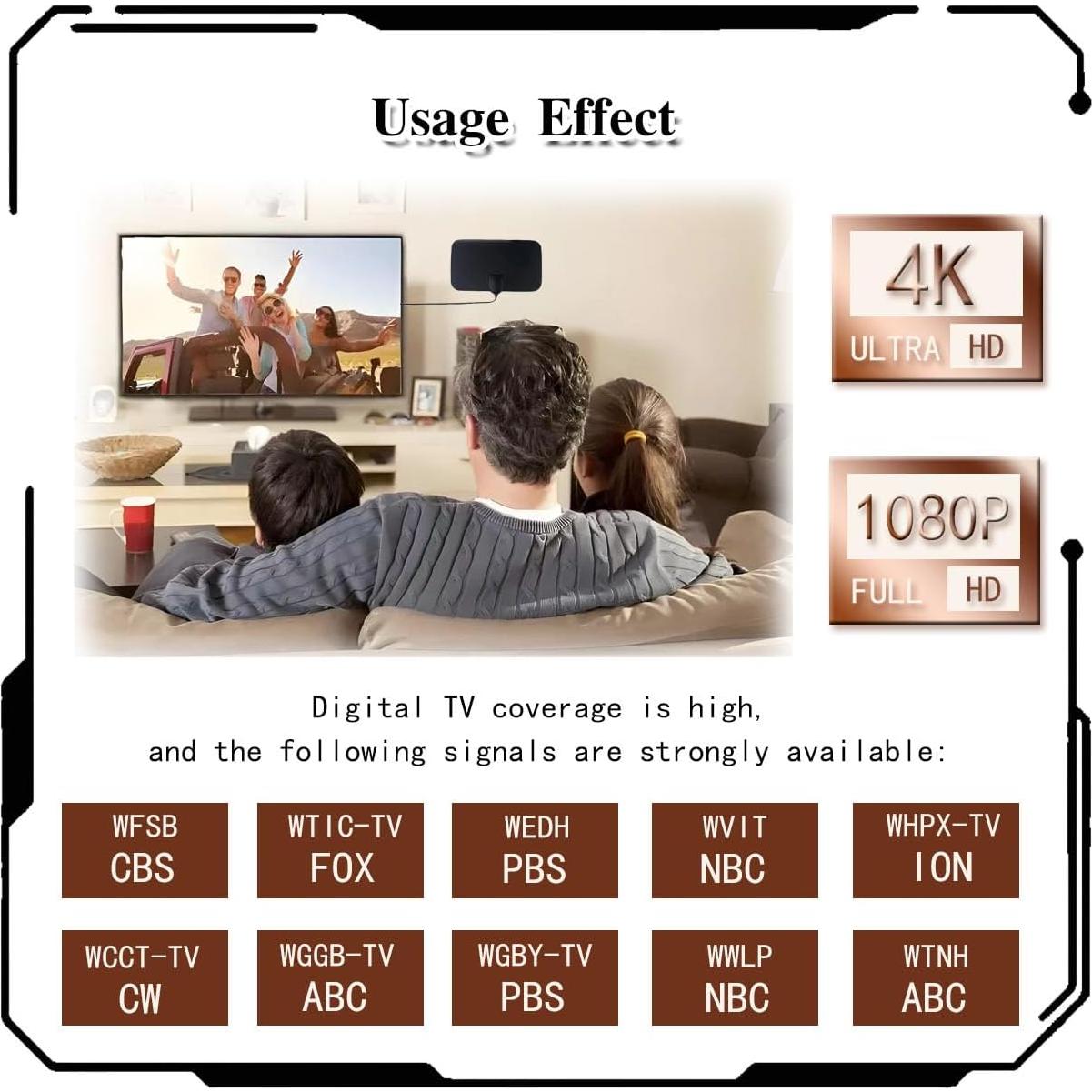 Antena de TV Interior ZBJBinCH 4K HD Amplificada 200 km