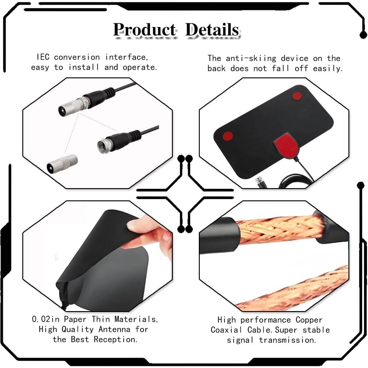 Antena de TV Interior ZBJBinCH 4K HD Amplificada 200 km