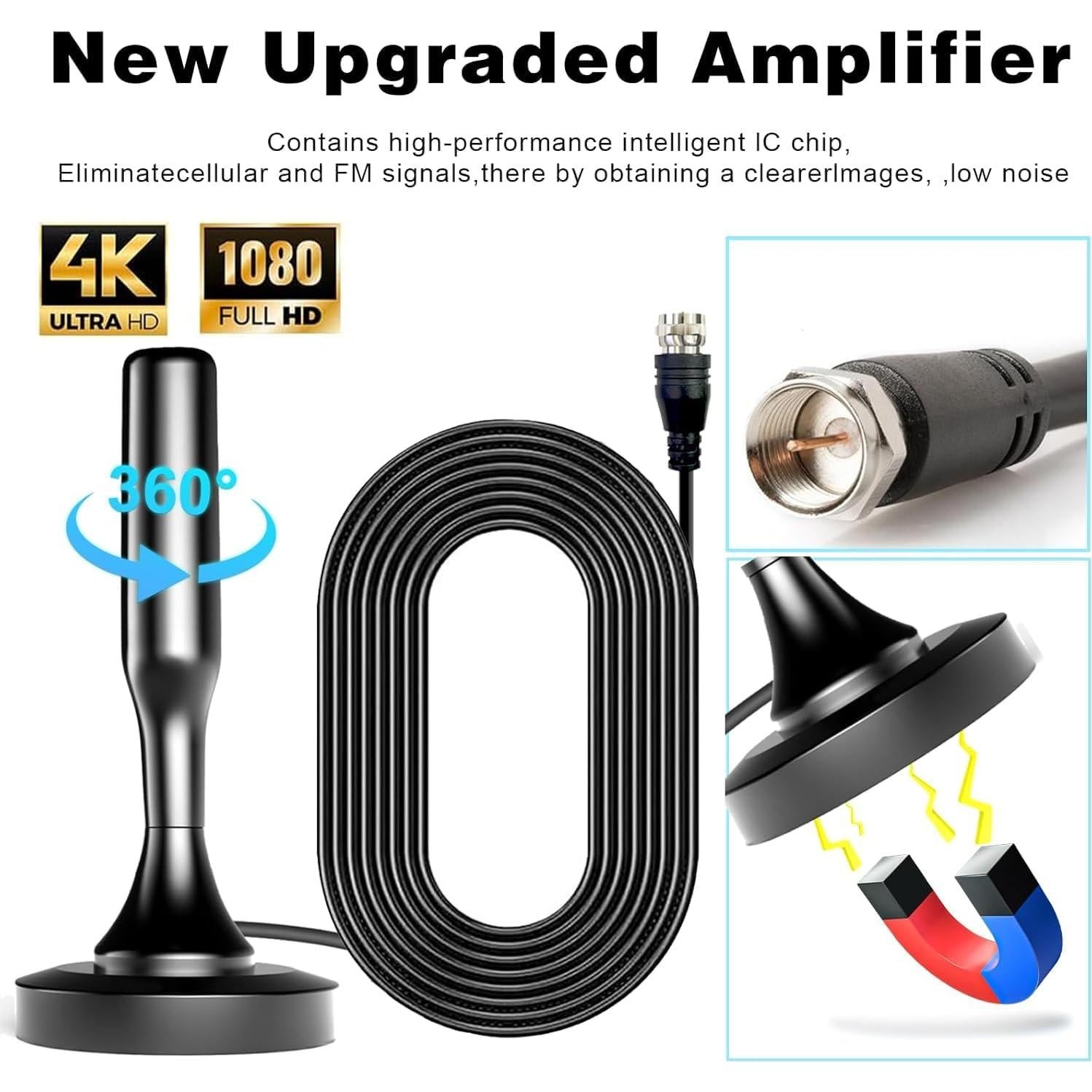 Antena de TV Interior Aquario TV-0821 Digital HD 4K 238g