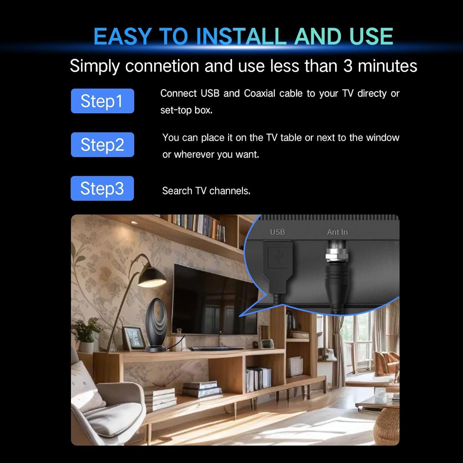 Antena de TV JoyfulPaws AN9020 HD 10.97m 360° Recepción