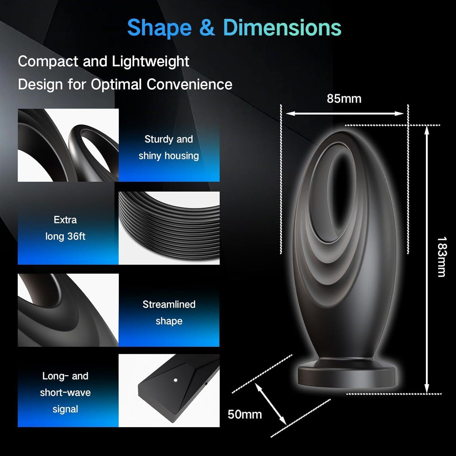 Antena de TV JoyfulPaws AN9020 HD 10.97m 360° Recepción
