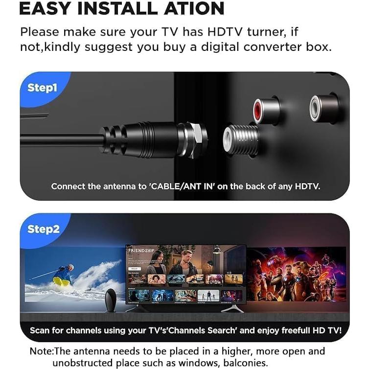 Antena Digital HD QTEANCOOL para Smart TV 4K 10m Coaxial