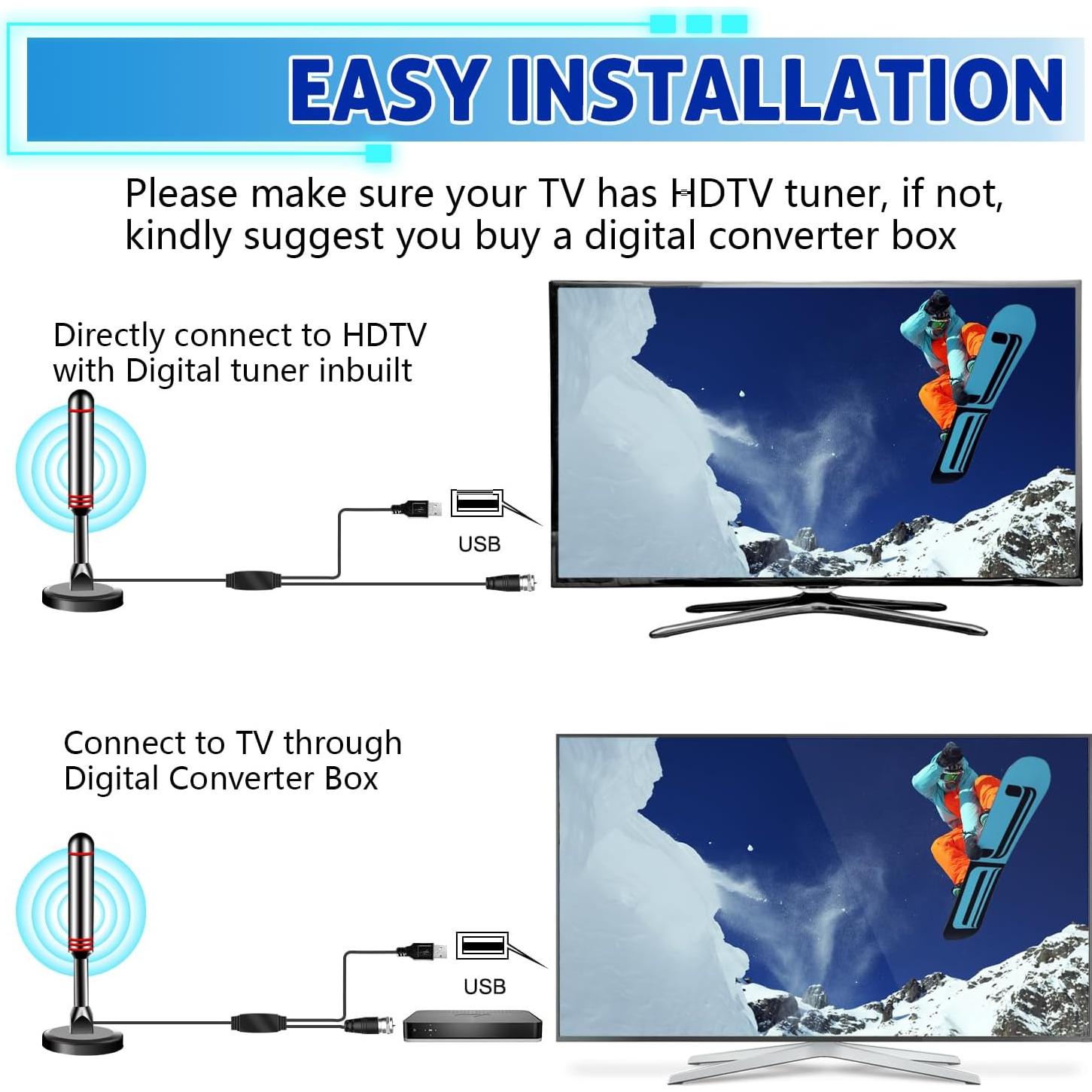 Antena Digital HDTV Interior DTVSMARTSHOW 4K 189g Recepción 360°