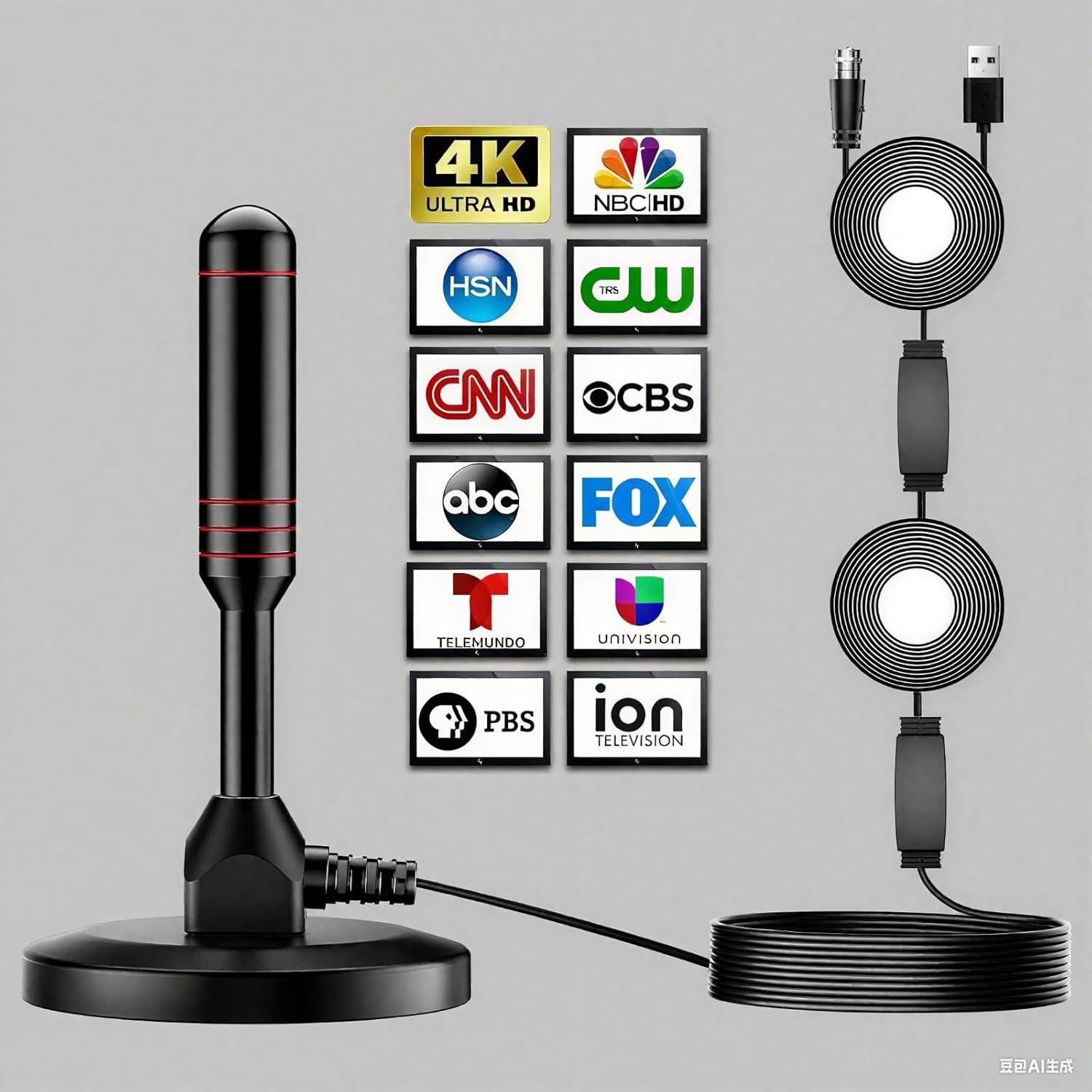 Antena de TV Interior Wavemax 2025 HD 4K con Amplificador