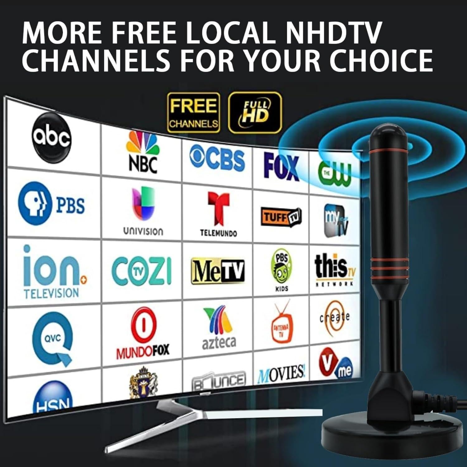 Antena de TV Interior Wavemax 2025 HD 4K con Amplificador