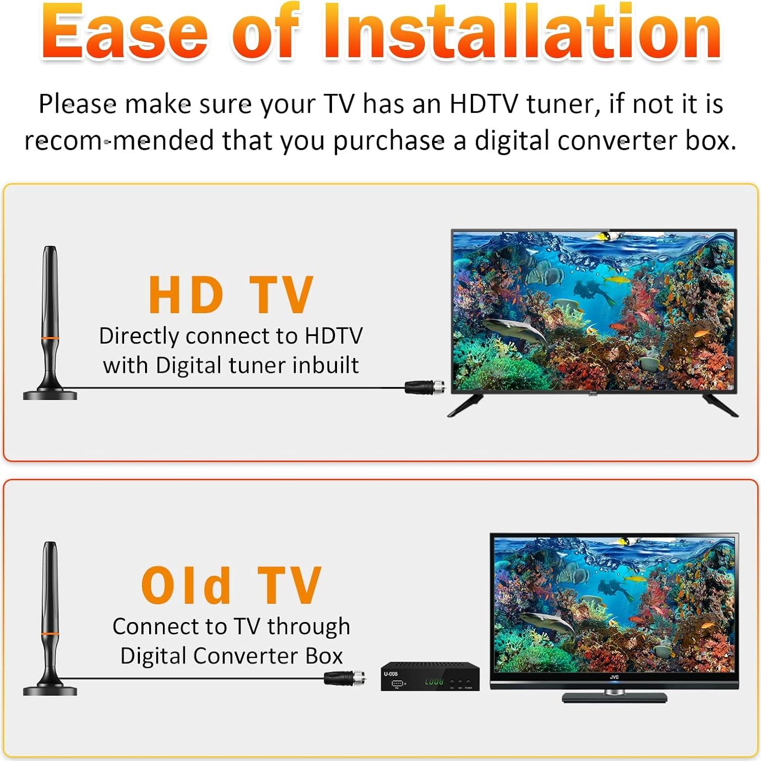 Antena Digital Interior DGUPSP 4K HD Recepción 360° Base Magnética