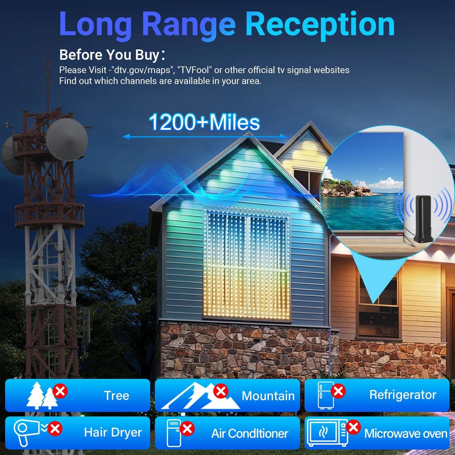 Antena de TV DTVSUBS GT09 Interior HD 4K 360° con Base Magnética