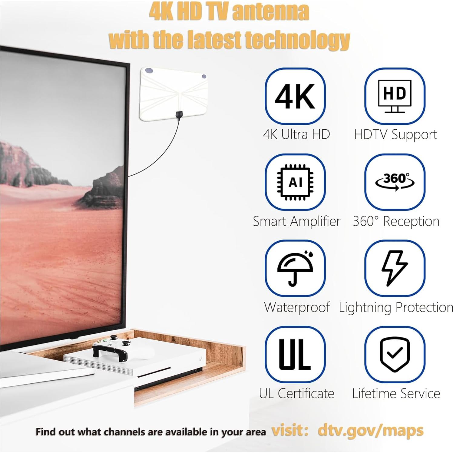 Antena de TV 4K HD Merryan Amplificada 360° Interior