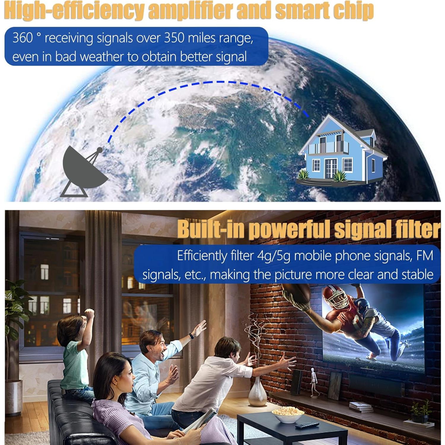 Antena de TV 4K HD Merryan Amplificada 360° Interior