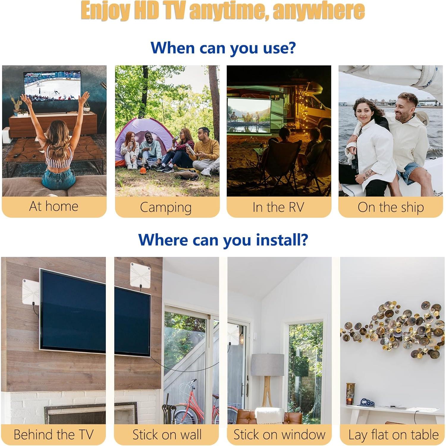 Antena de TV 4K HD Merryan Amplificada 360° Interior