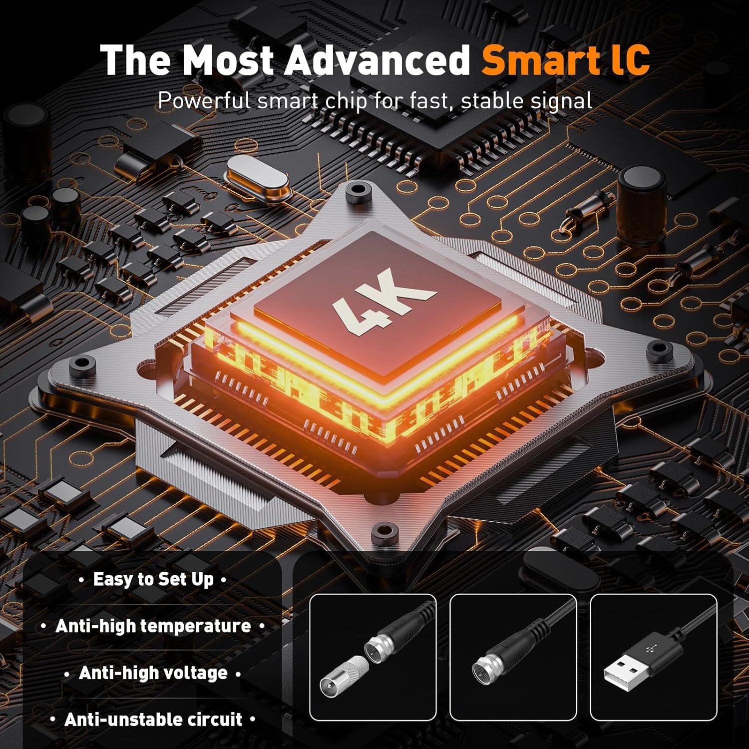 Antena de TV Digital KLOMIER con Amplificador 560 km 4K 1080P