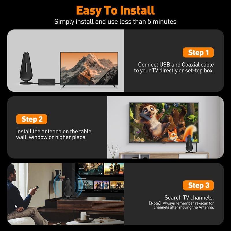 Antena de TV Digital KLOMIER con Amplificador 560 km 4K 1080P