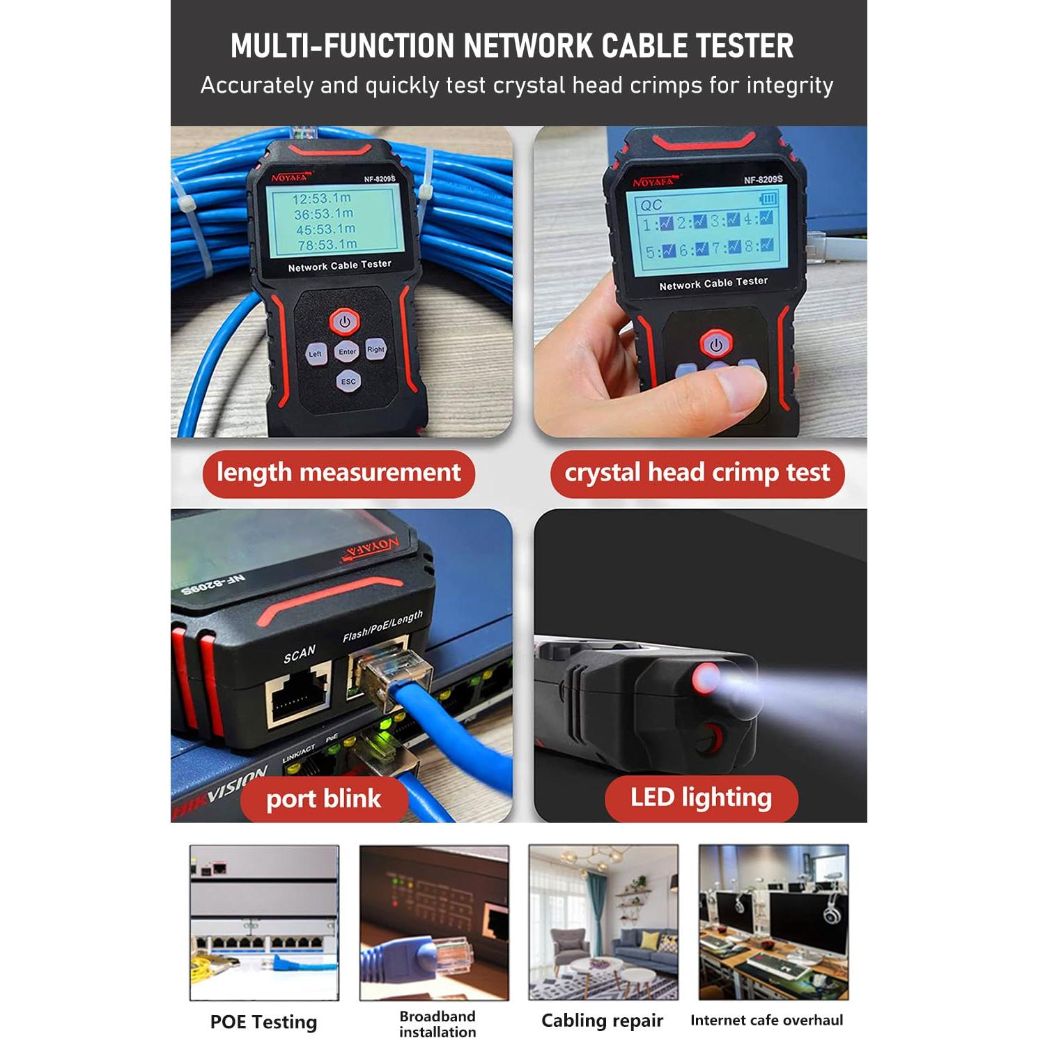 Probador de Cable de Red RJ45 ZHOUCE NF-8209S CAT5 CAT6 CAT7