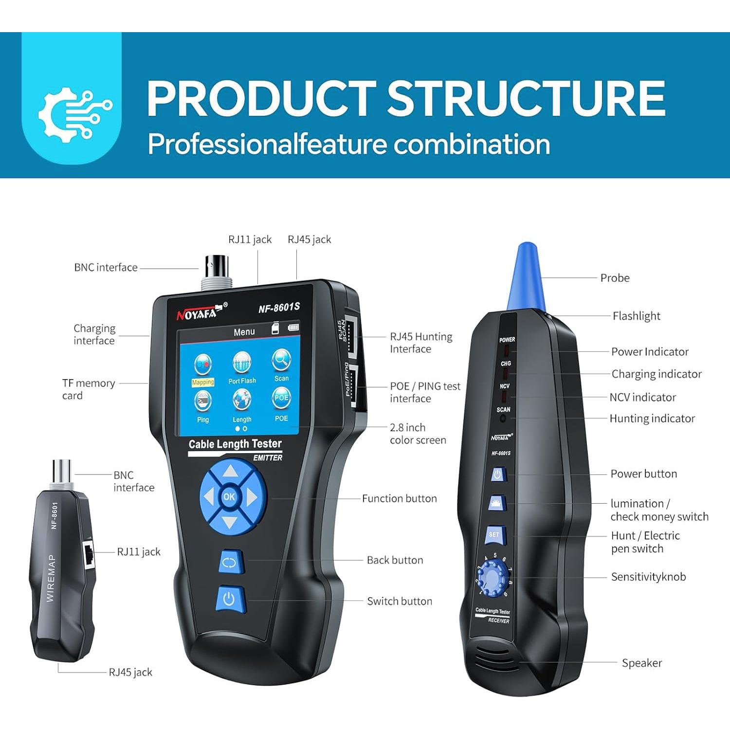 Probador de Cable de Red NF-8601S TDR Multifuncional RJ45/RJ11