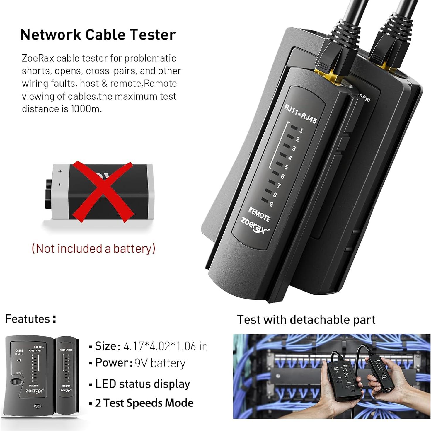 Kit de Crimpado Ethernet ZOERAX 8 en 1 con 50 Conectores Cat6