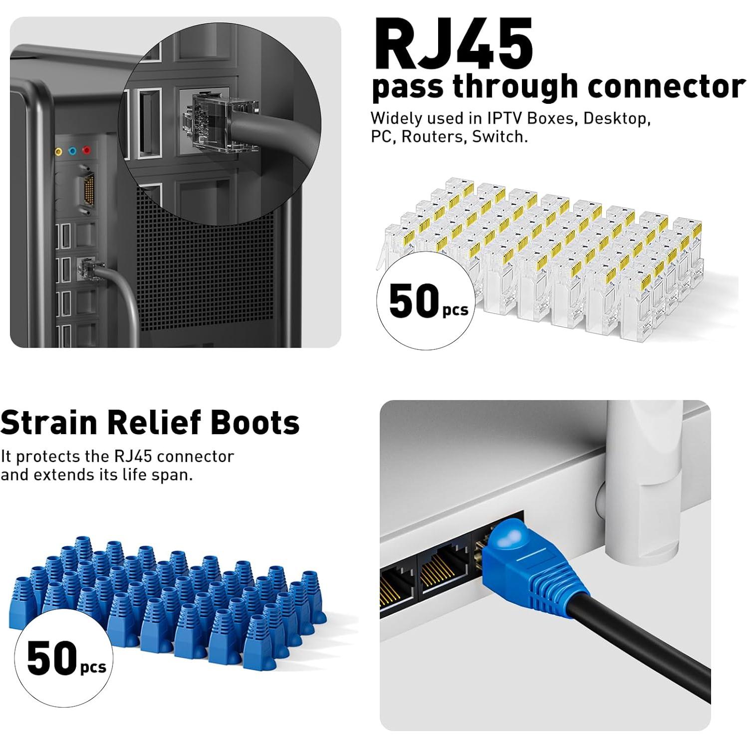 Kit de Crimpado Ethernet ZOERAX 8 en 1 con 50 Conectores Cat6