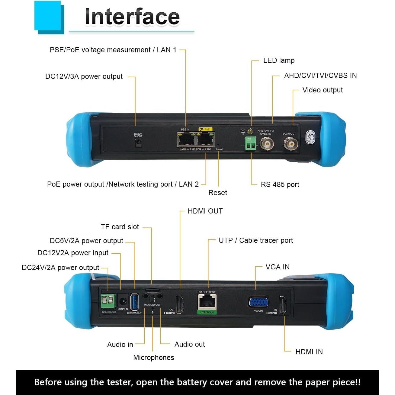 Probador de Cámara IP 8K WANLUTECH 7" PoE CCTV RJ45