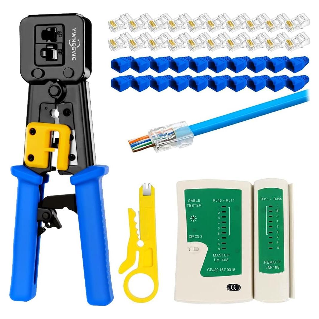 Kit de Crimpado RJ45 YWNEGWE Cat5 Cat5e Cat6 con 20 Conectores
