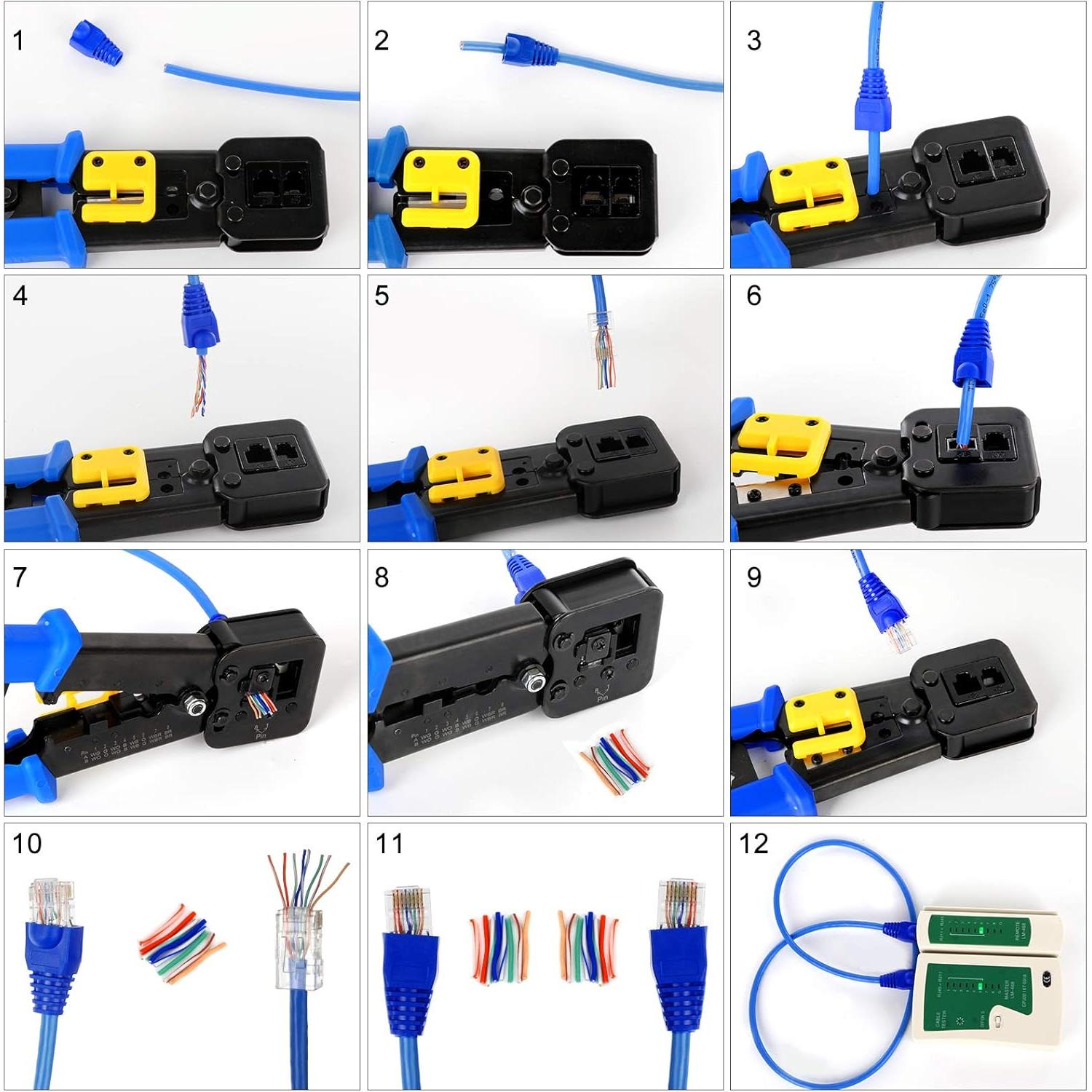 Kit de Crimpado RJ45 YWNEGWE Cat5 Cat5e Cat6 con 20 Conectores