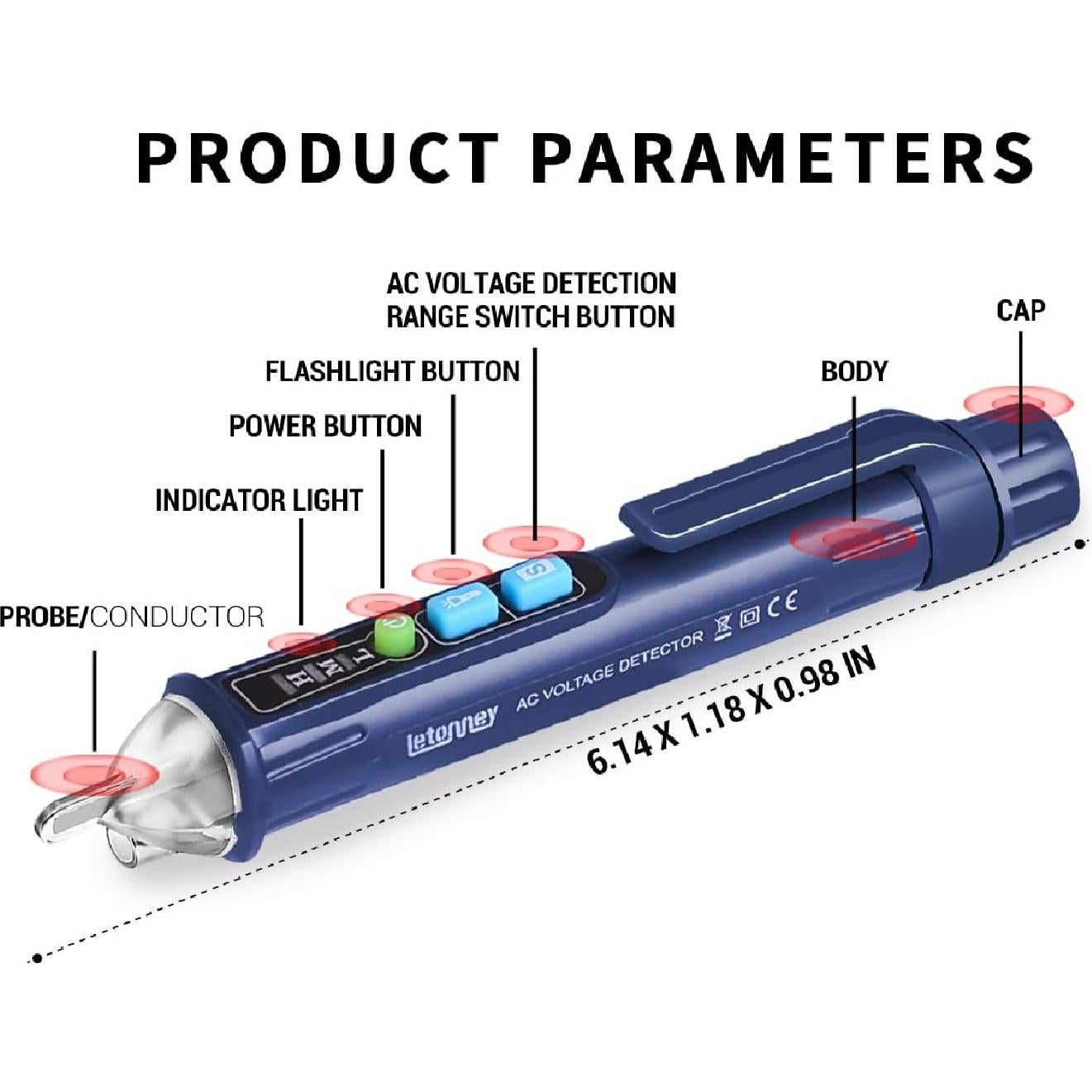 Probador de Voltaje AC Sin Contacto Letonney 12-1000V con Linterna