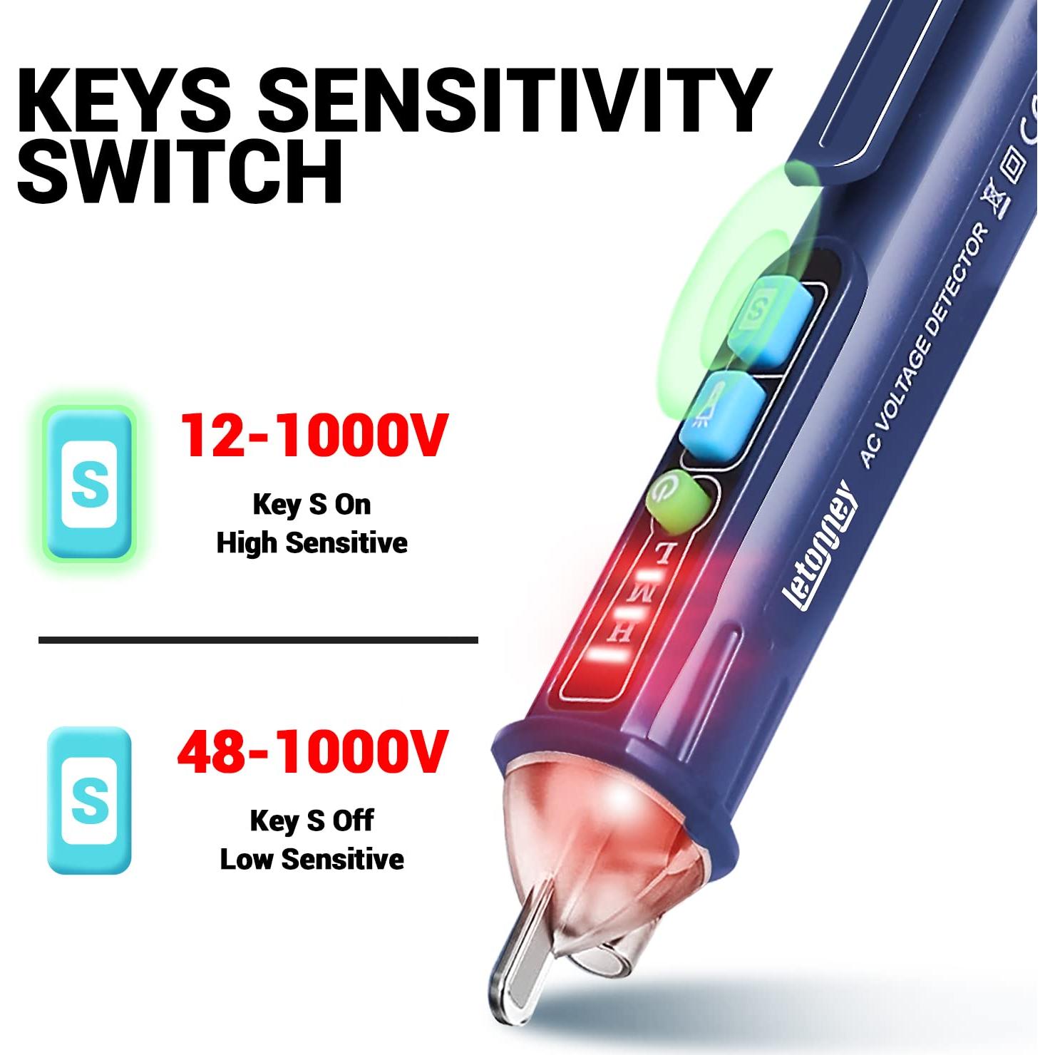 Probador de Voltaje AC Sin Contacto Letonney 12-1000V con Linterna