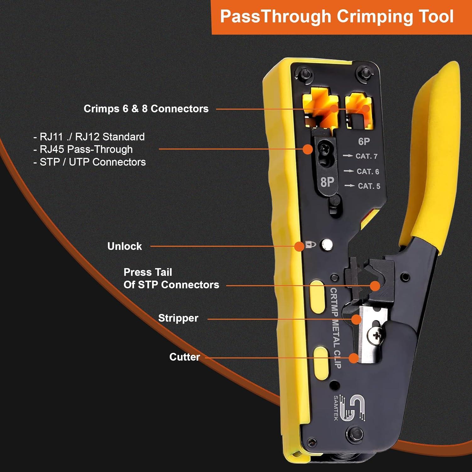 Kit de Crimpado RJ45 Passthrough SAMTEK para Ethernet