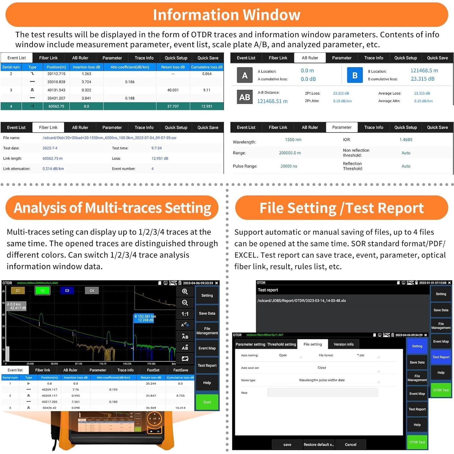 Probador OTDR Henkion RSO-65 1310/1550nm 28/26dB Pantalla Táctil