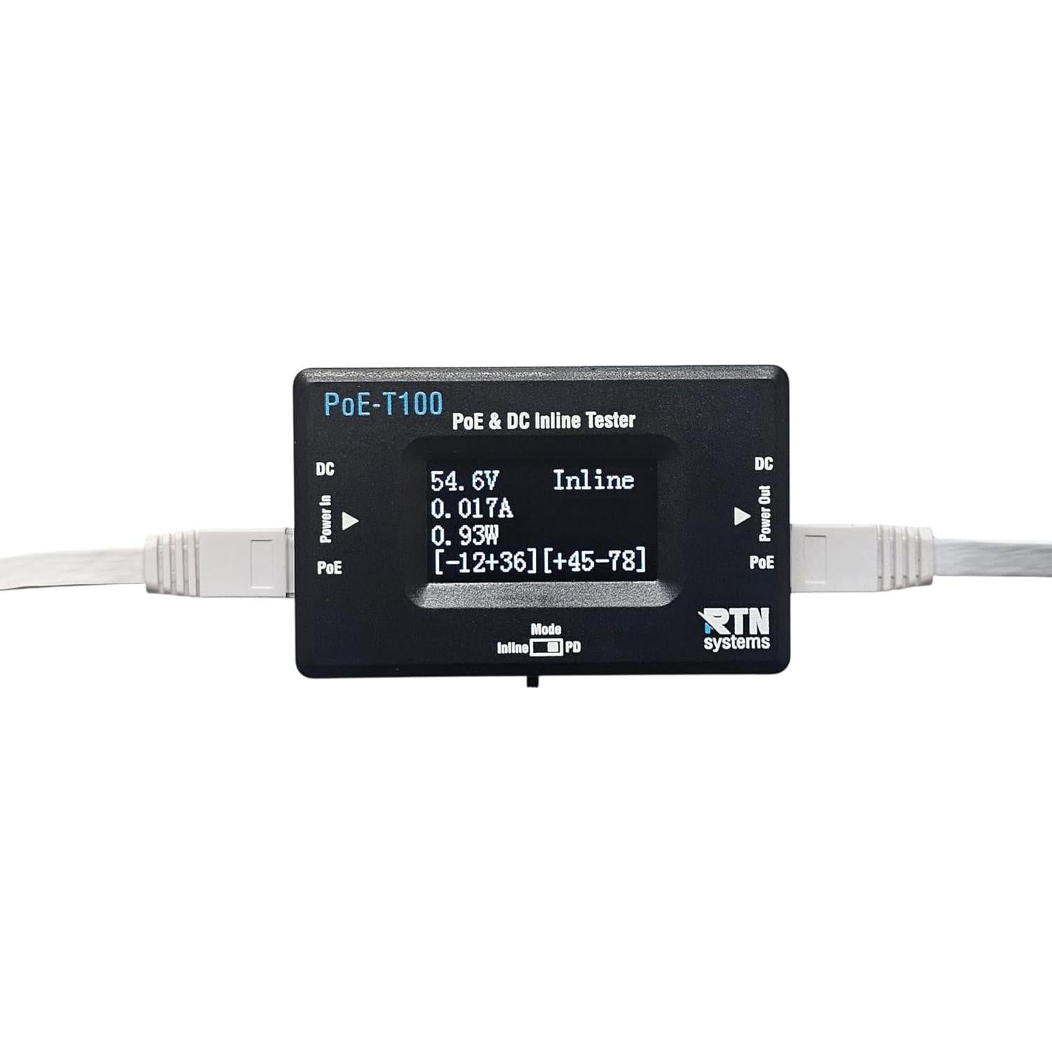 Probador Inline DC y PoE RTN Systems PoE-T100 con Pantalla OLED