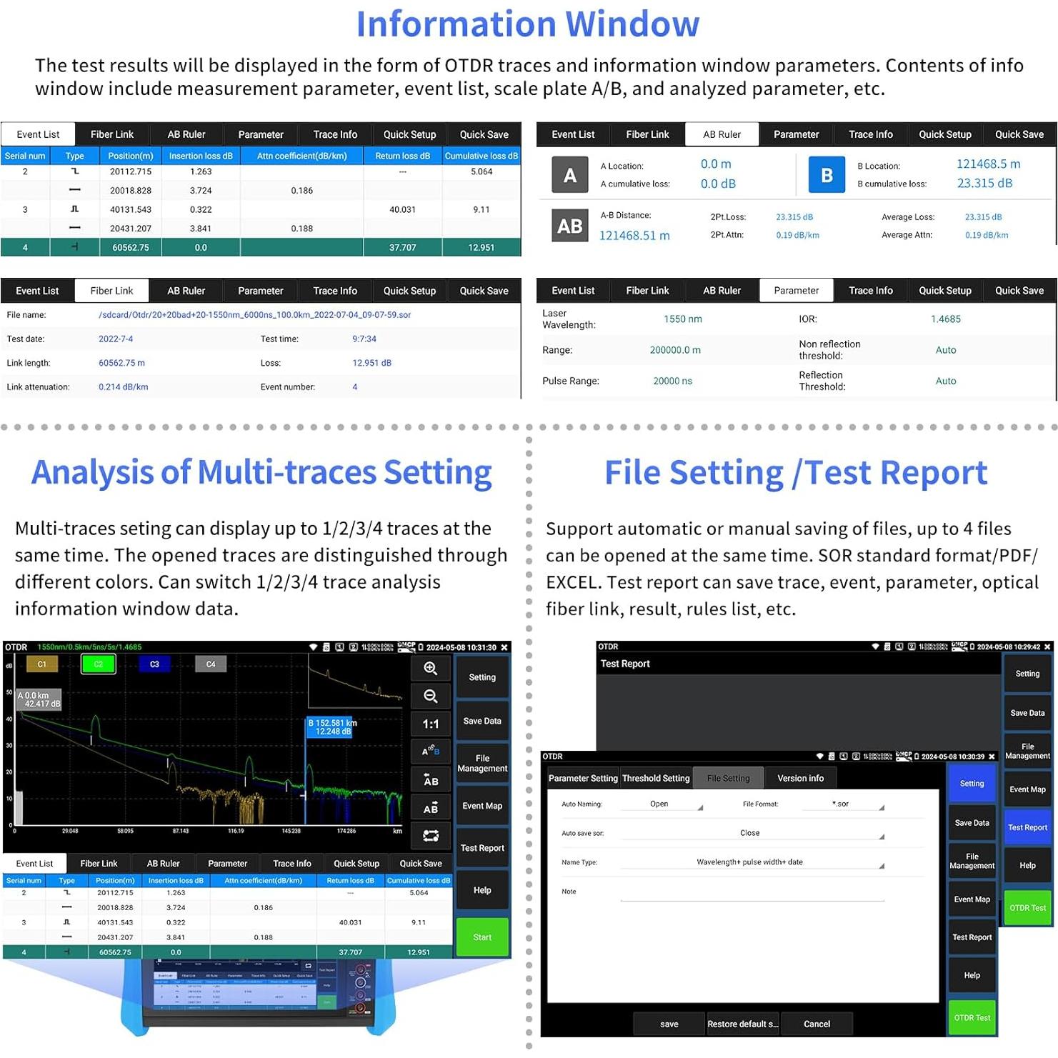 Probador OTDR Henkion RSO-85 1310/1550nm 28/26dB Pantalla 8"