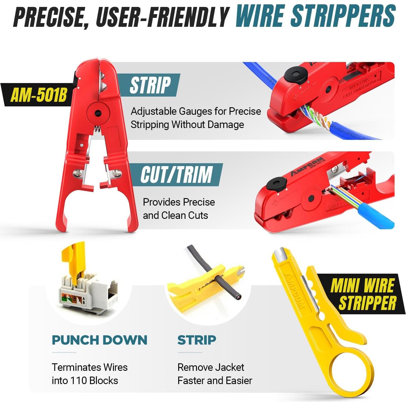 Kit de Herramientas de Crimpado Ethernet AMPCOM 10 en 1 RJ45