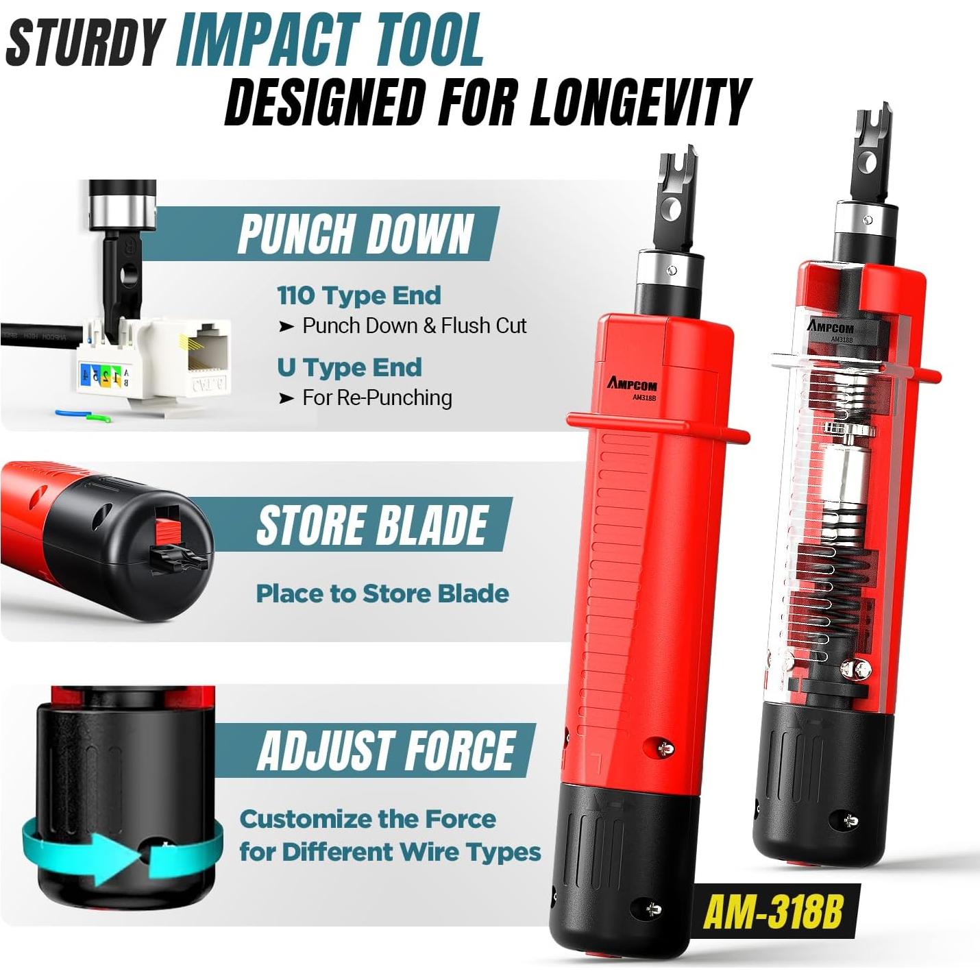 Kit de Herramientas de Crimpado Ethernet AMPCOM 10 en 1 RJ45