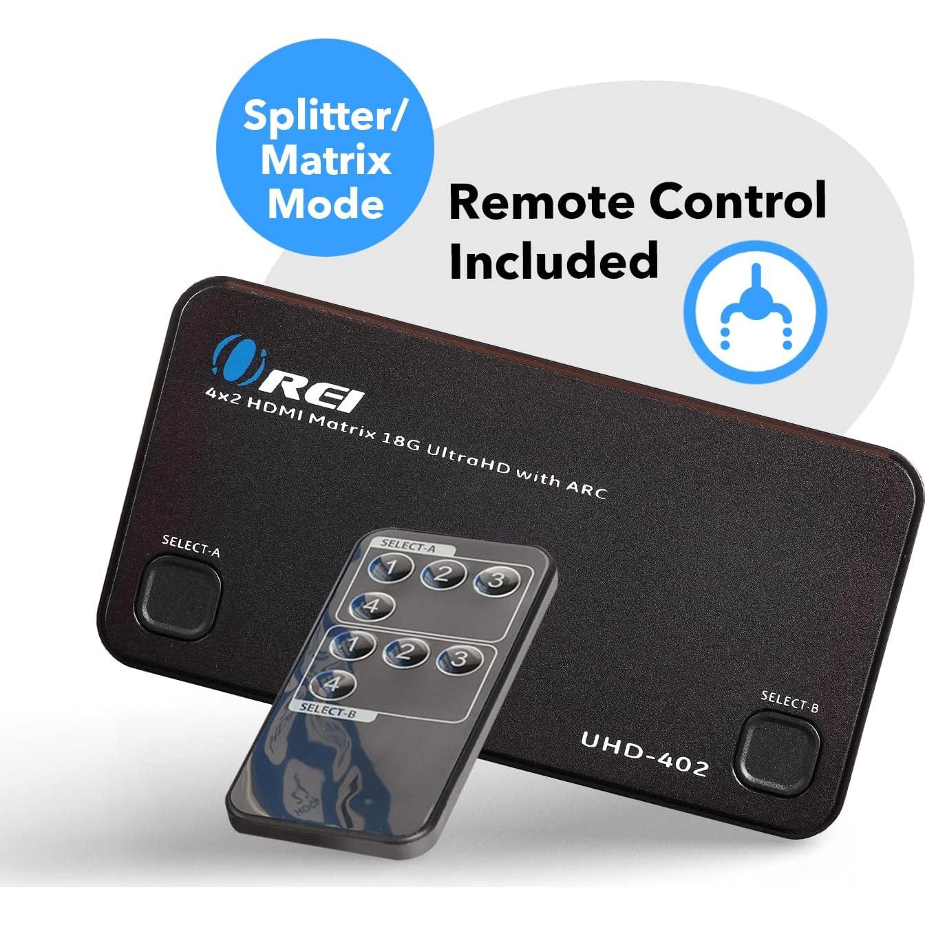 Matriz HDMI OREI UHD-402 4x2 4K@60Hz con Control Remoto