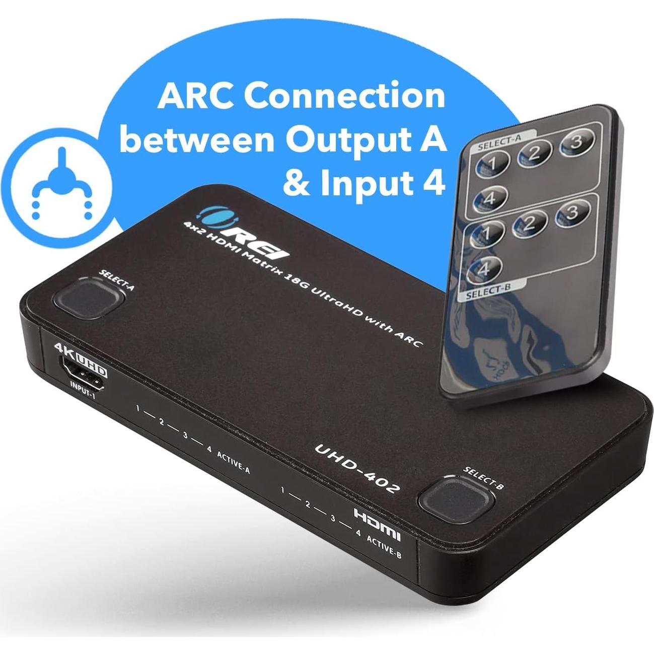 Matriz HDMI OREI UHD-402 4x2 4K@60Hz con Control Remoto