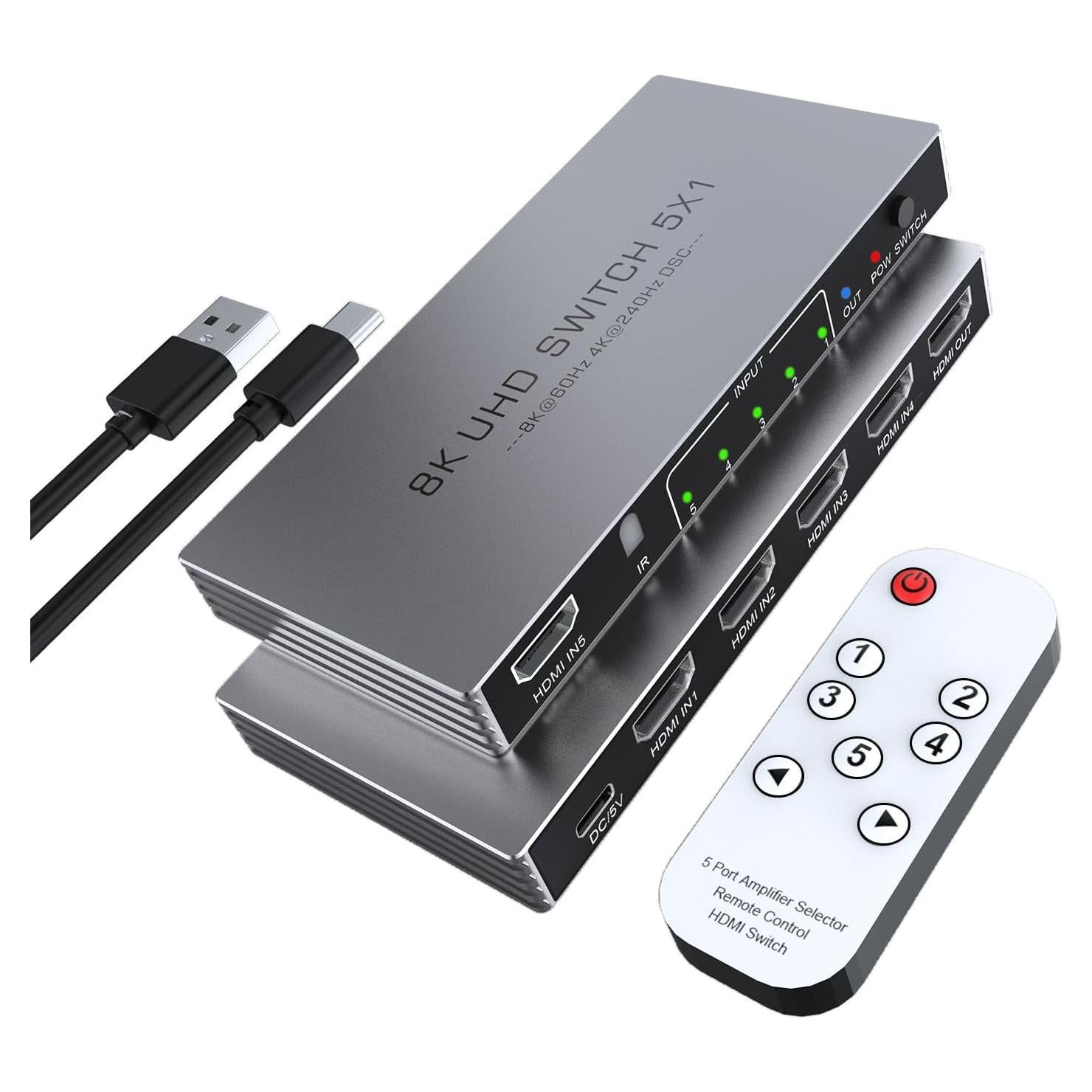 Conmutador HDMI 5 en 1 Arkidyn Plus 8K@60Hz 4K@240Hz