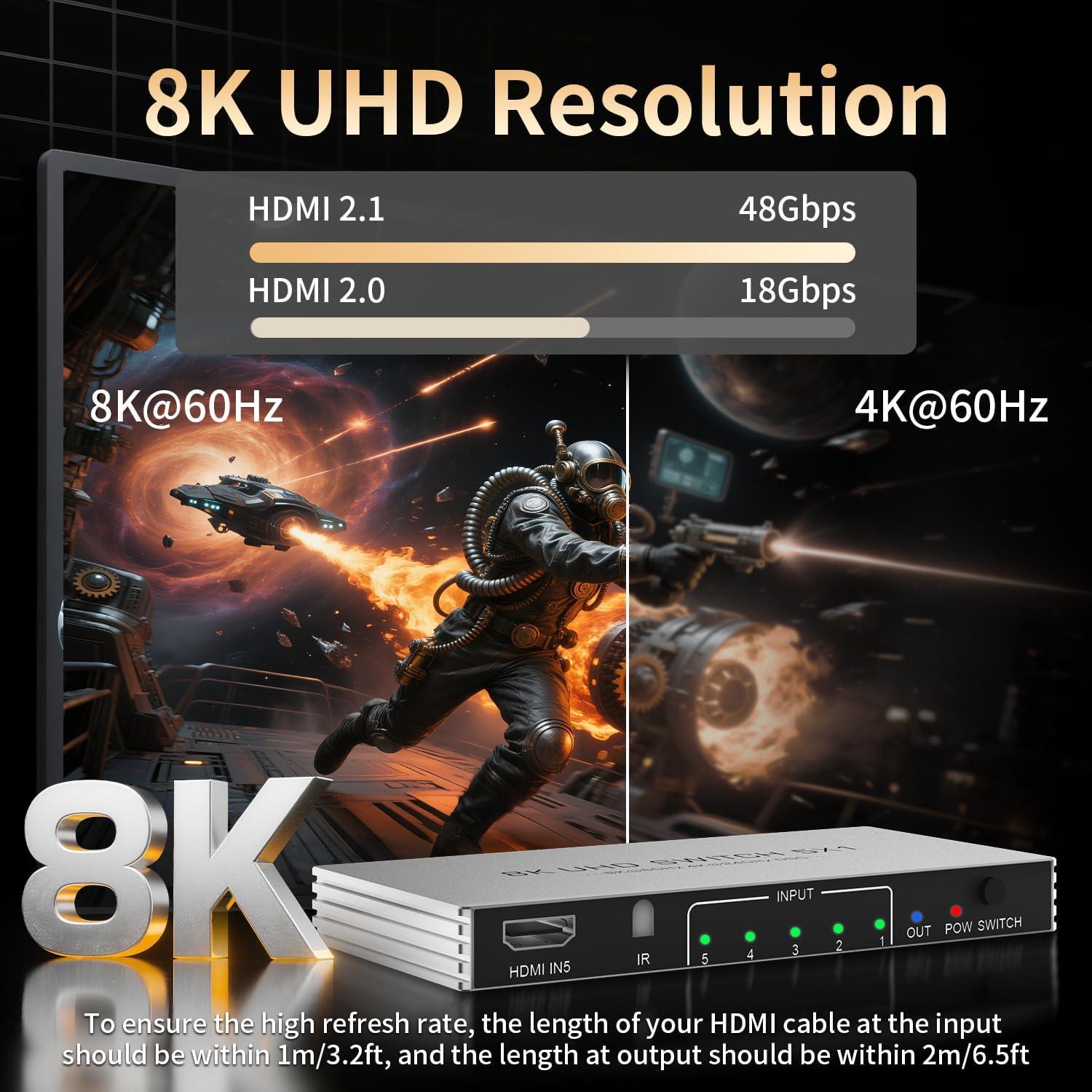 Conmutador HDMI 5 en 1 Arkidyn Plus 8K@60Hz 4K@240Hz