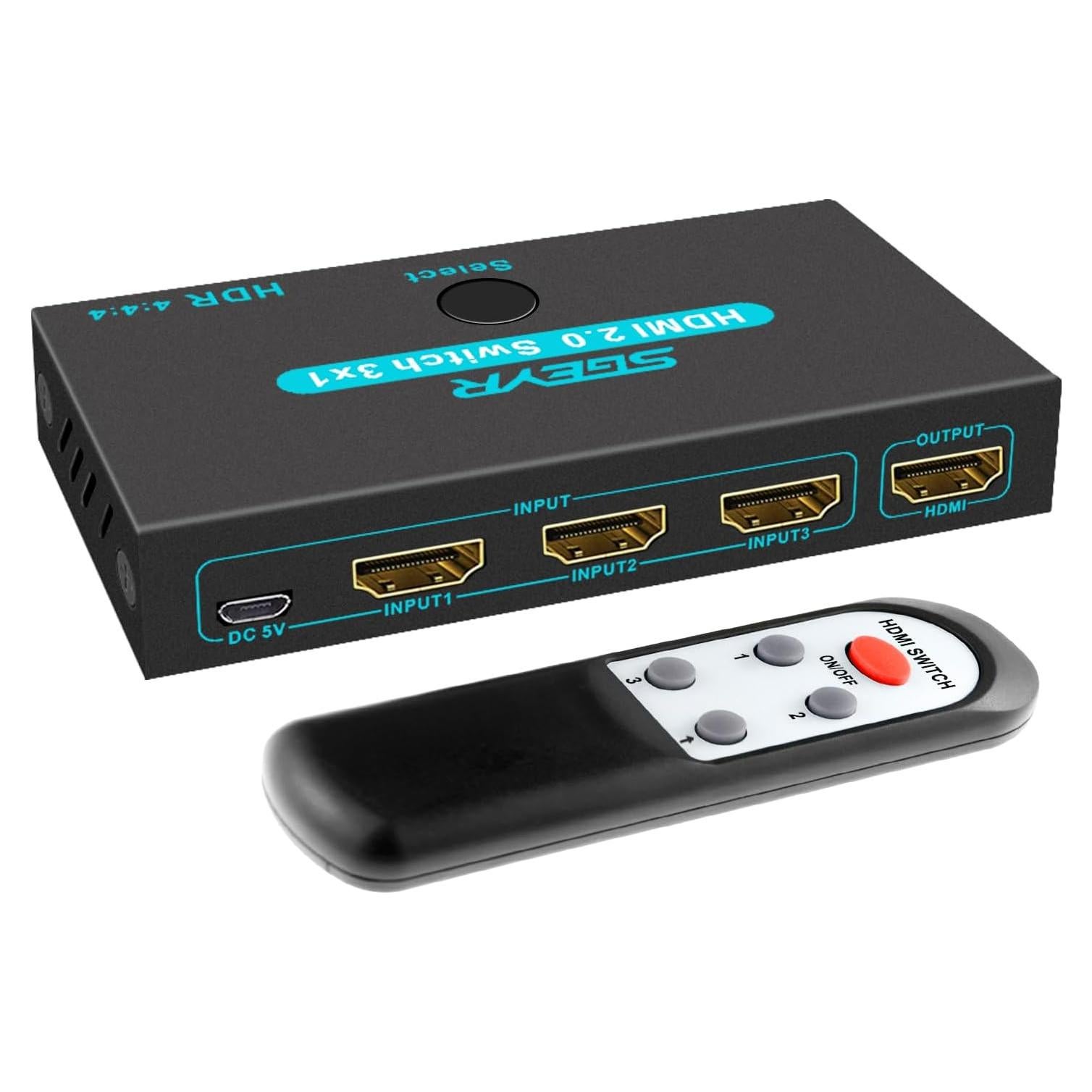 Interruptor HDMI Divisor 3 Puertos SGEYR 4K 30Hz Control Remoto