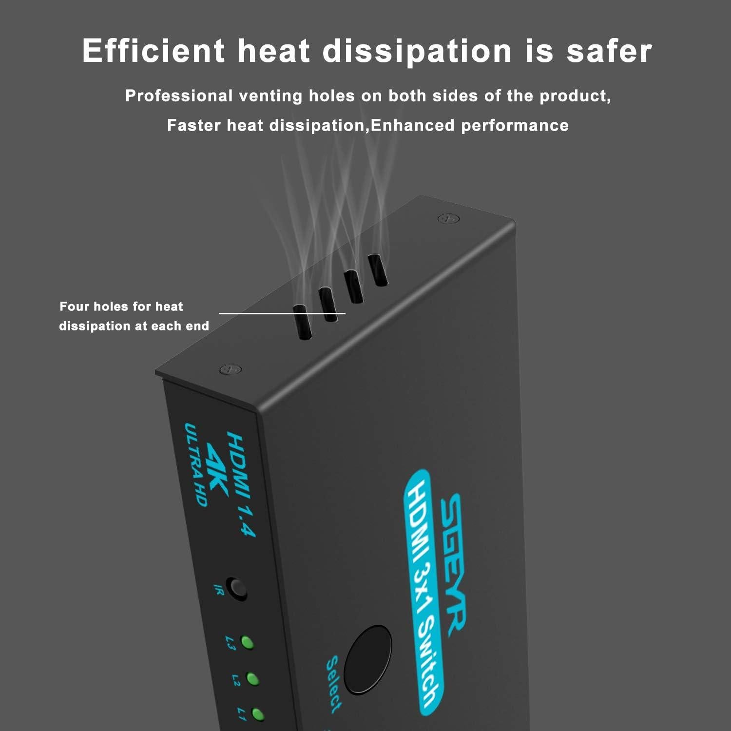 Interruptor HDMI Divisor 3 Puertos SGEYR 4K 30Hz Control Remoto