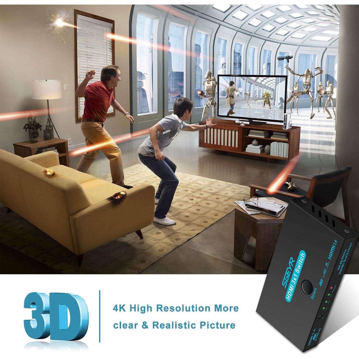 Interruptor HDMI Divisor 3 Puertos SGEYR 4K 30Hz Control Remoto