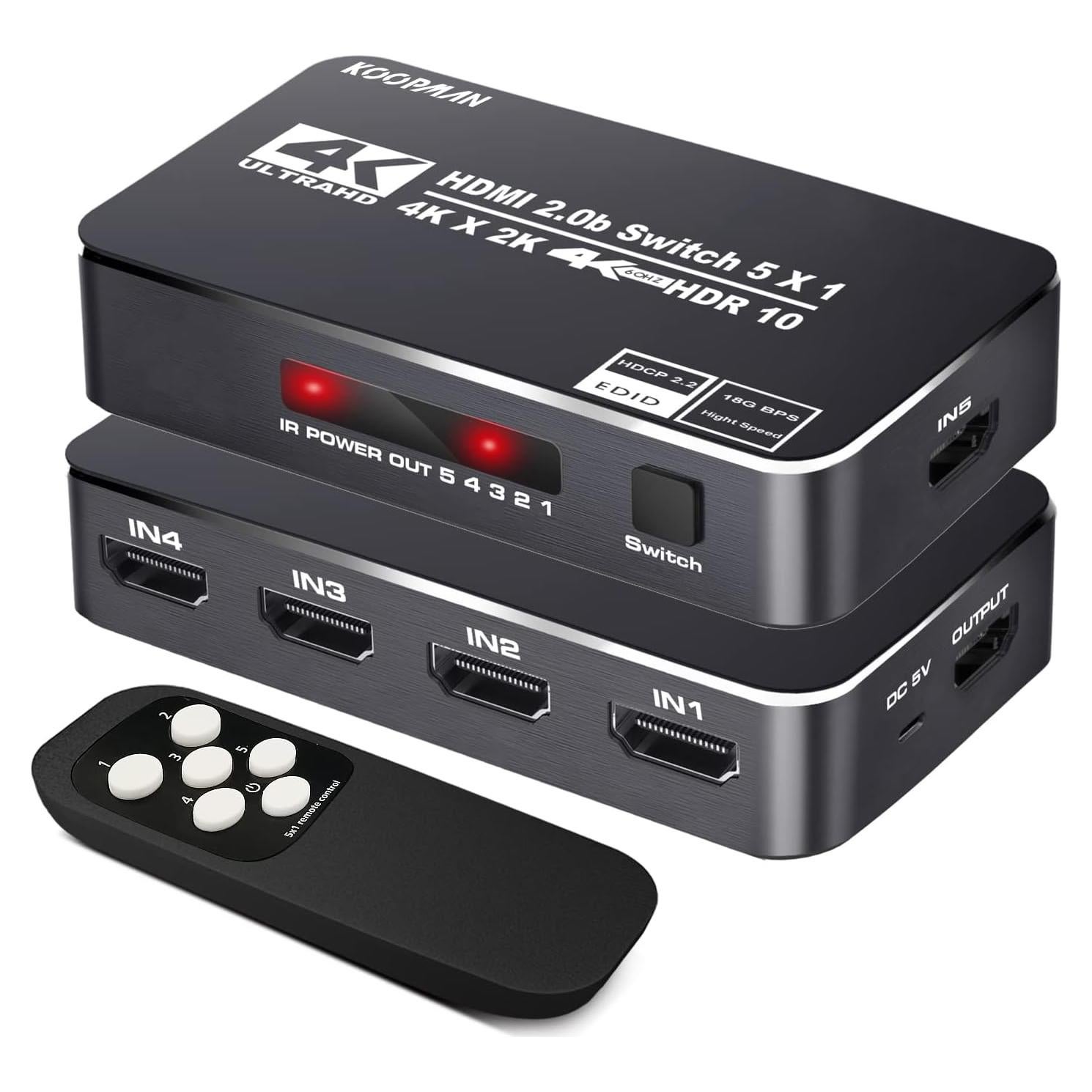 Conmutador HDMI 5 Puertos Koopman 4K 60Hz Control Remoto