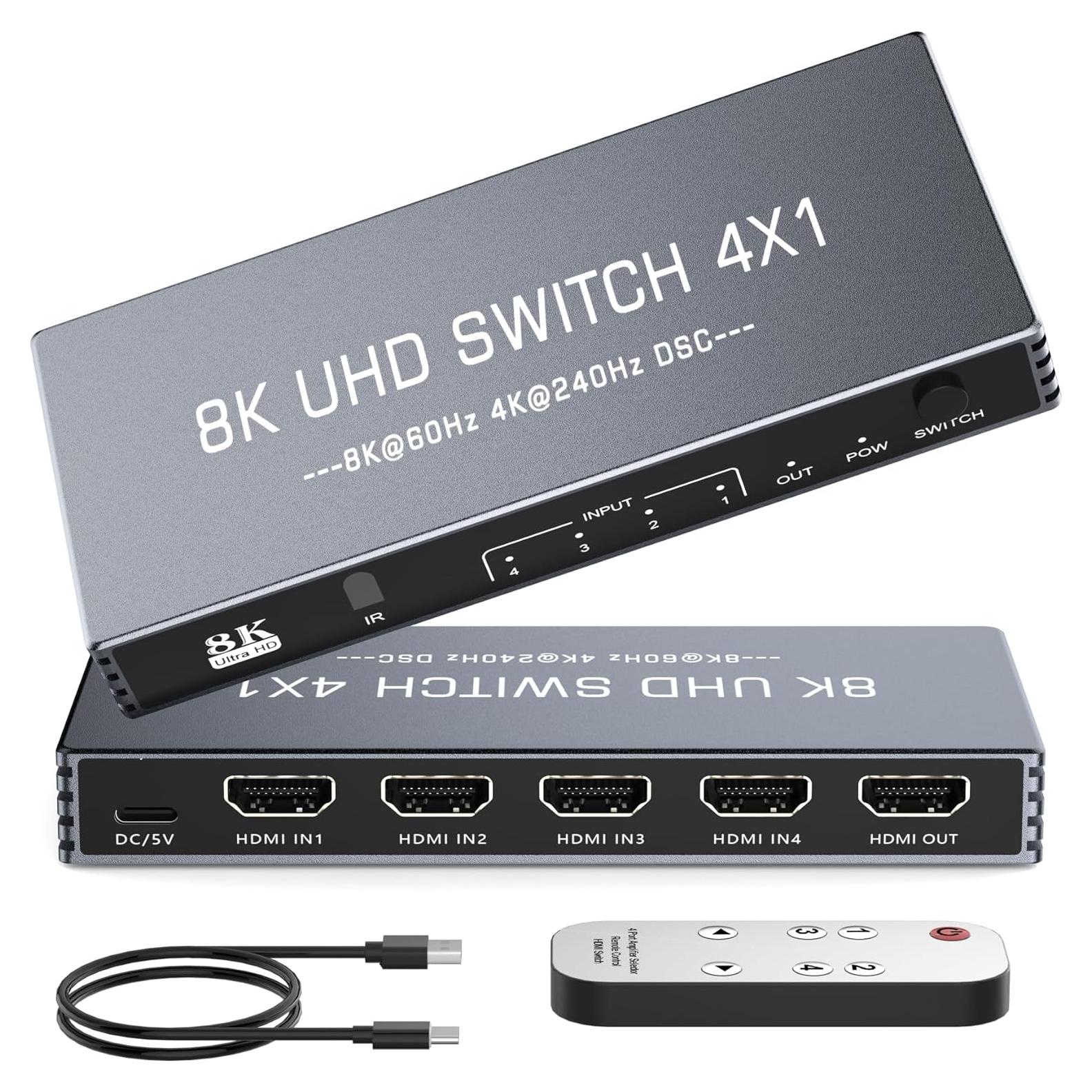 Divisor HDMI 8K 4 en 1 Rytaki - Soporta 4K 240Hz y 8K 60Hz
