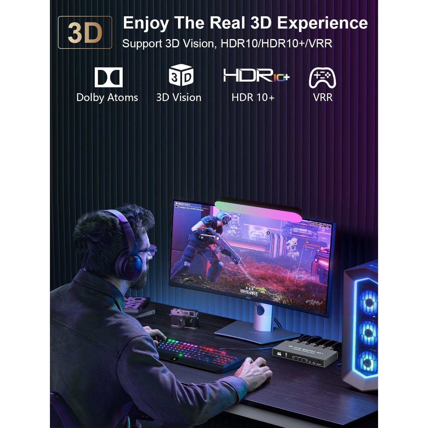 Divisor HDMI 8K 4 en 1 Rytaki - Soporta 4K 240Hz y 8K 60Hz